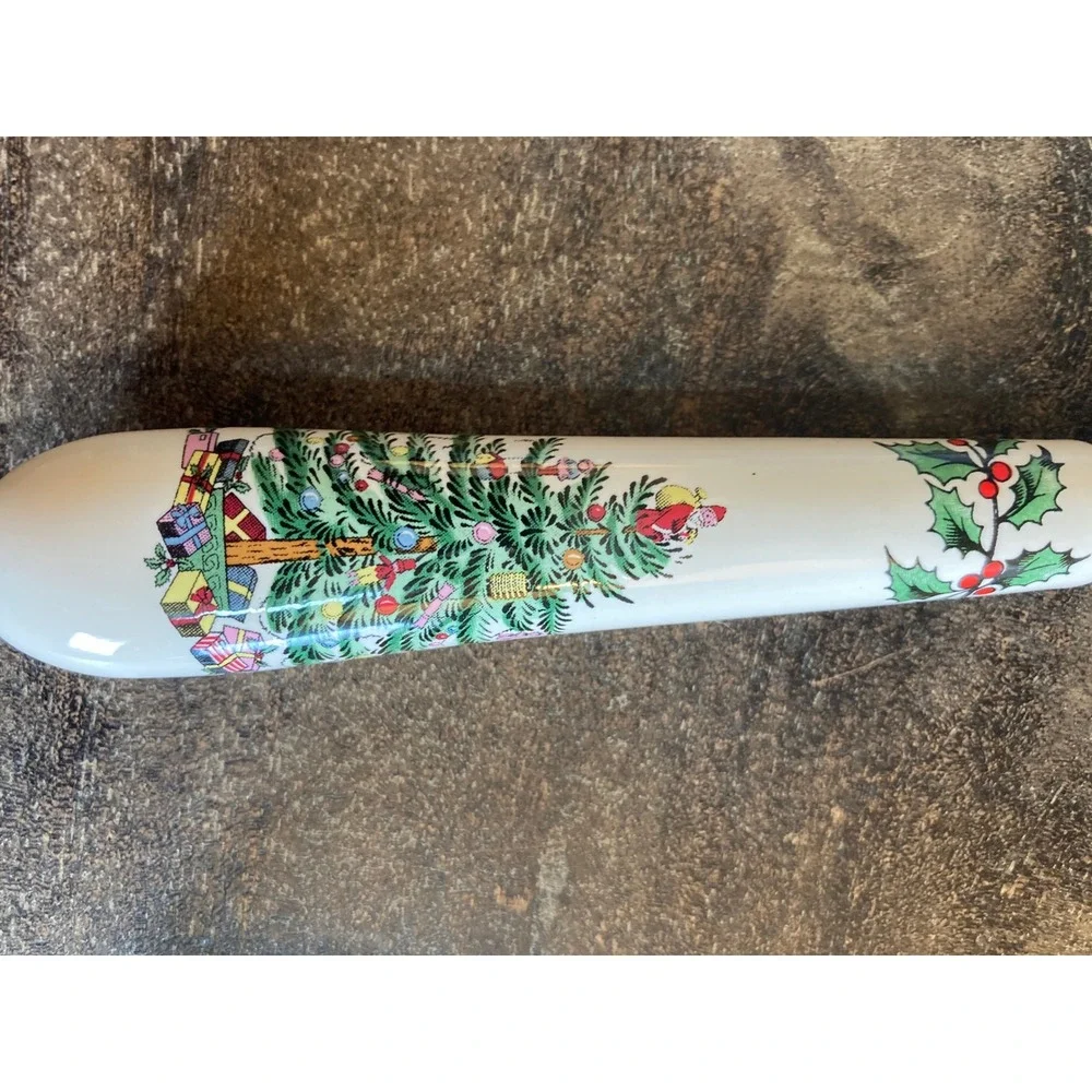 Spode Christmas Tree Salad Server Set Stainless Steel Ceramic Handles 2pc 9.75in